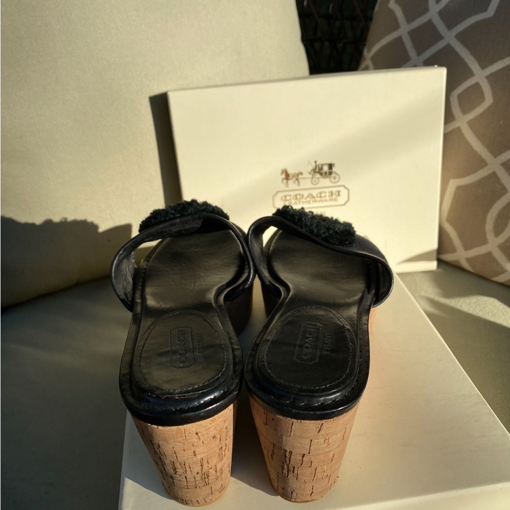 COACH Black Jazmin Canvas Cork Platform Wedge Sandals Shoes Size 9 - Picture 4 of 11